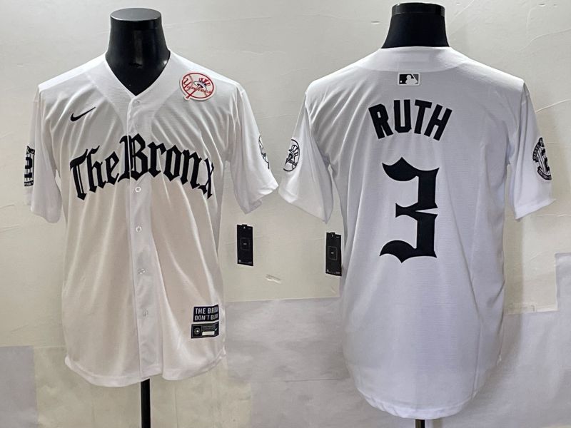 Men 2025 New York Yankees #3 Ruth White Five generations Joint Name Nike MLB Jersey style 5->women mlb jersey->Women Jersey